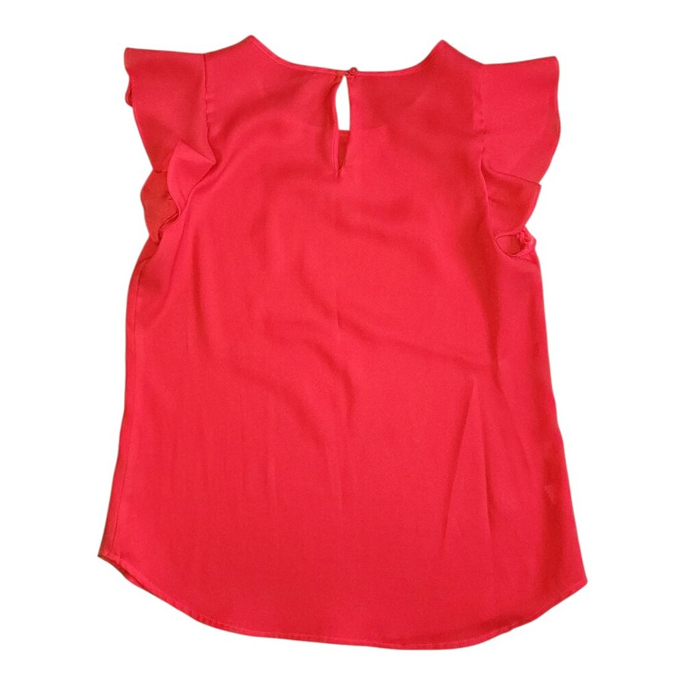 Ann Taylor Top Womens Size‎ XS Solid Red Flutter Sleeve Lightweight Bold Flirty - Picture 2 of 4